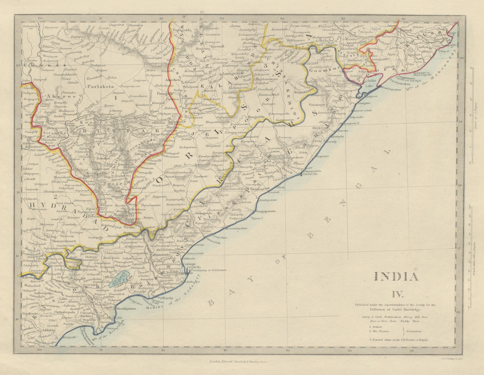 INDIA Circars Hyderabad Orissa Odisha Andhra Pradesh Chhattisgarh. SDUK 1874 map